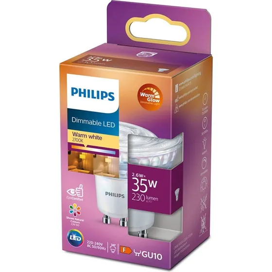 Philips GU10 LED WarmGlow 35W svar. 280 lm, dmpbar