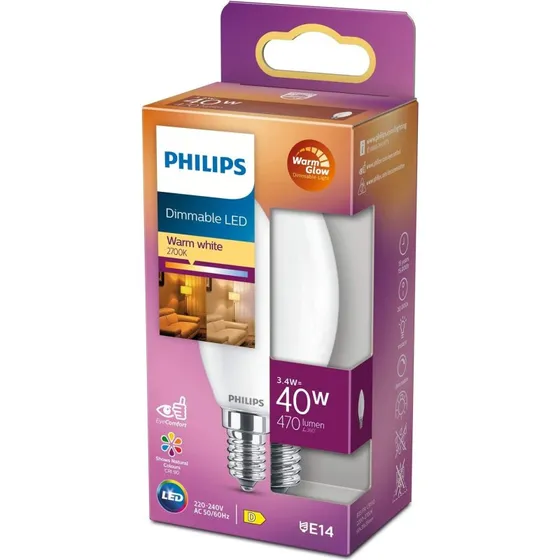 Philips LED E14 Krone 3,4W (40W) WarmGlow dæmpbar