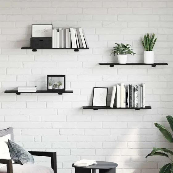 Boghyldebræt 4 stk sort 80x20x1,5 cm – konstrueret træ
