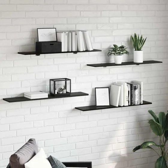 Boghylde Bræt 4 stk Sort 100x20x1,5 cm – Konstrueret træ