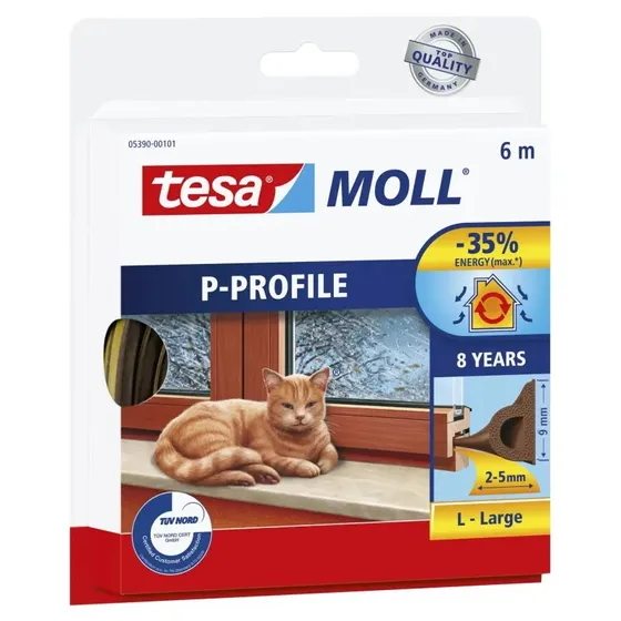Tesa tesamoll P-profil ttningsliste 9 mm x 6 m, brun