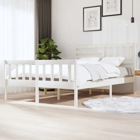 Sengeramme King Size 150x200 cm i massivt fyrretræ, hvid