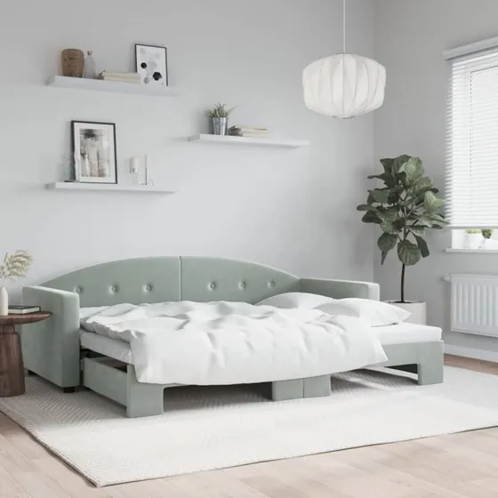 Daybed med udtræk 80x200 cm i lysegrå velour