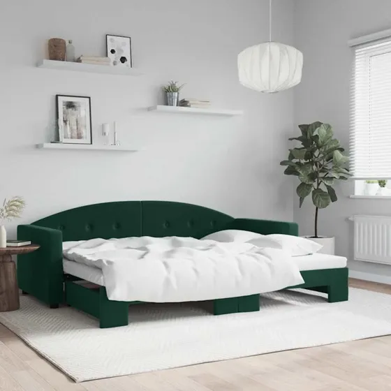 Daybed med udtræk 80x200 cm i mørkegrøn velour