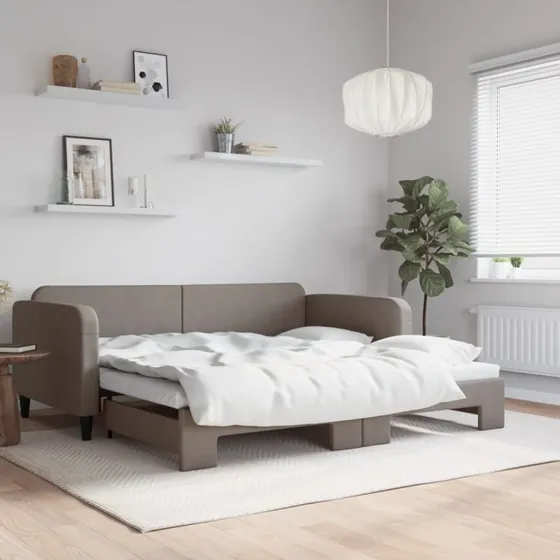 Daybed med udtræk 100x200 cm - stof gråbrun