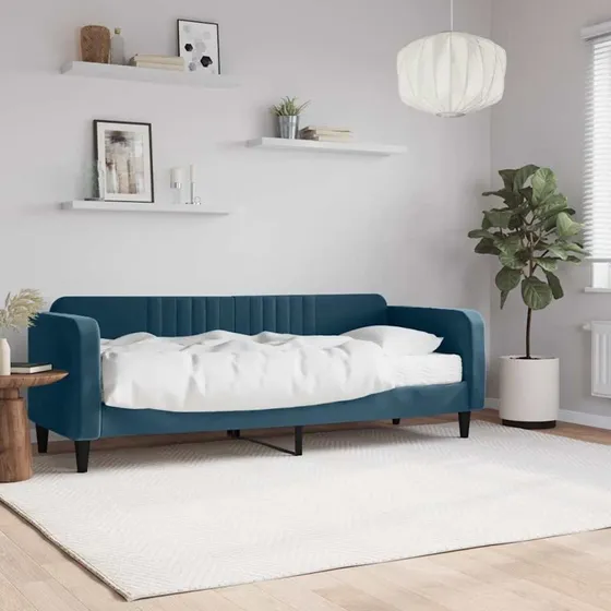 Daybed med madras 80x200 cm i blå velour