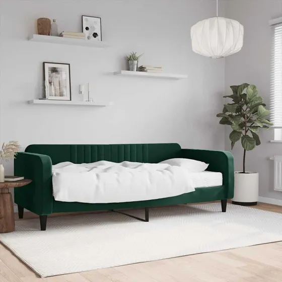 Daybed med madras 90x200 cm i mørkegrøn velour