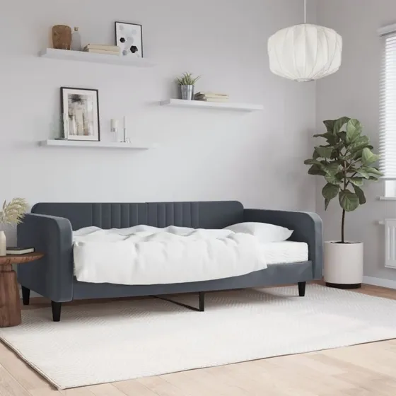 Daybed med madras 100x200 cm - velour mørkegrå