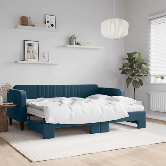 Daybed med udtræk og madras 80x200 cm - blå velour