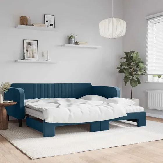 Daybed med udtræk og madras 100x200 cm - blå velour