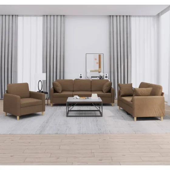 Sofasæt 3 dele i brun stof med puder