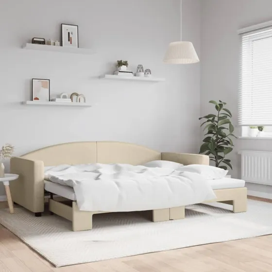 Daybed med udtræk 90x200 cm i creme stof