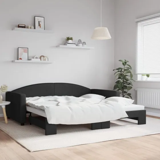 Daybed med udtræk 100x200 cm - sort stof