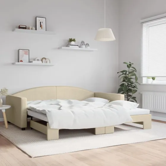 Daybed med udtræk 100x200 cm - creme stof