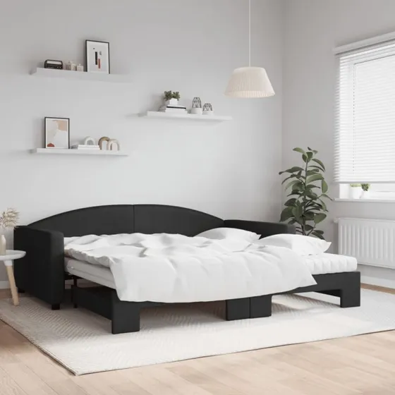 Daybed med udtræk & madras 100x200 cm – sort stof