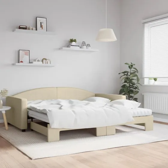 Daybed med udtræk og madras 100x200 cm – creme
