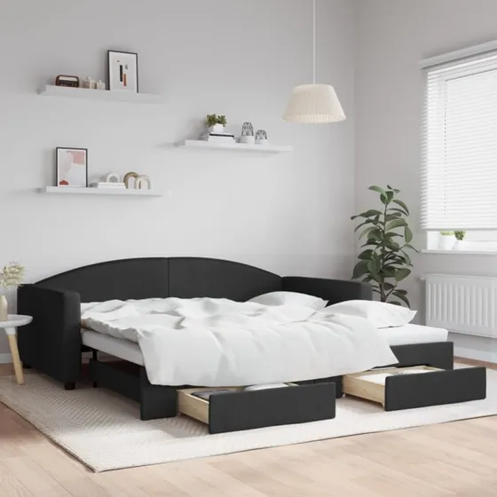 Daybed med udtræk og skuffer 100x200 cm — sort stof