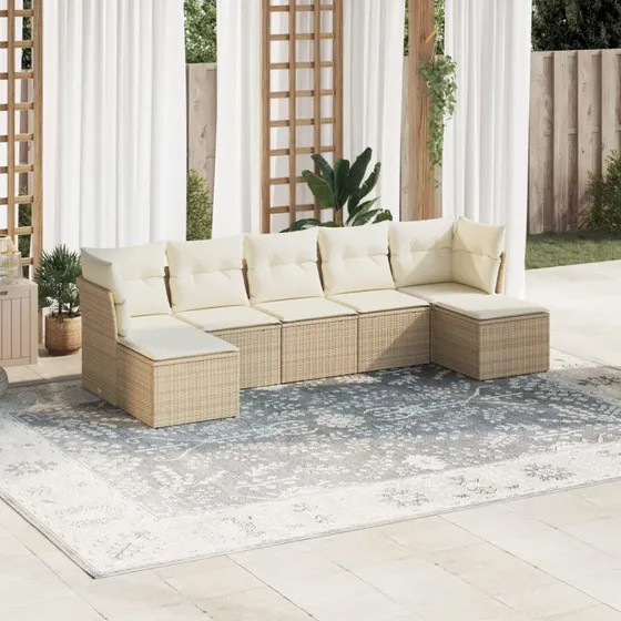 7-delers havesofasæt i polyrattan med hynder, beige