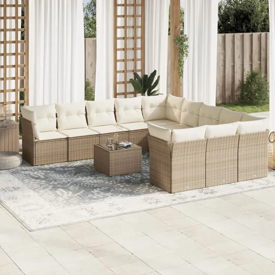 Sofasæt til haven 12 dele i polyrattan - beige