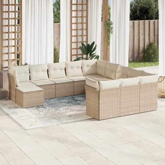 Sofasæt til haven 12 dele i polyrattan - beige