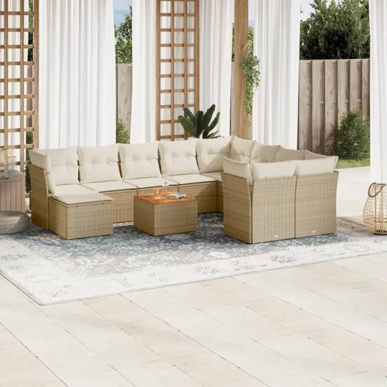 Sofasæt til haven 11 dele i polyrattan med hynder - beige
