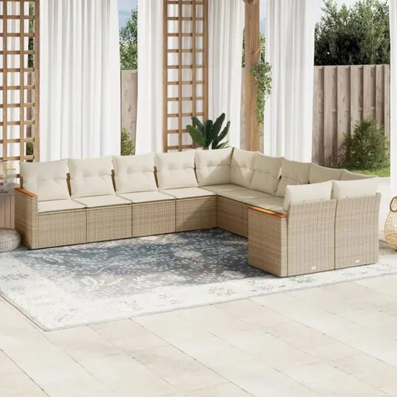 Sofasæt til have 10 dele i beige polyrattan med hynder