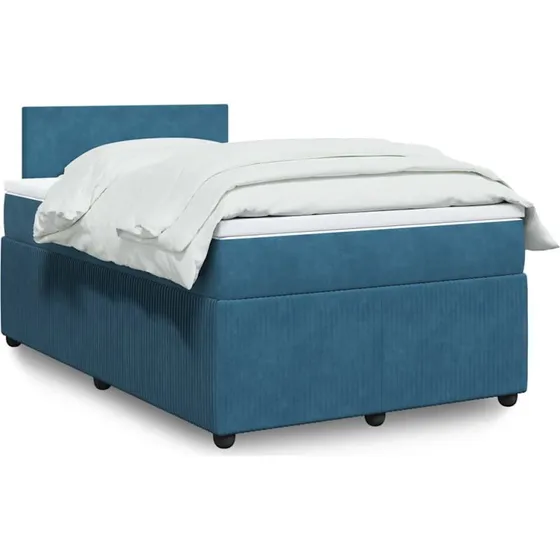 Kontinentalseng 120x190 cm i blå velour med madras