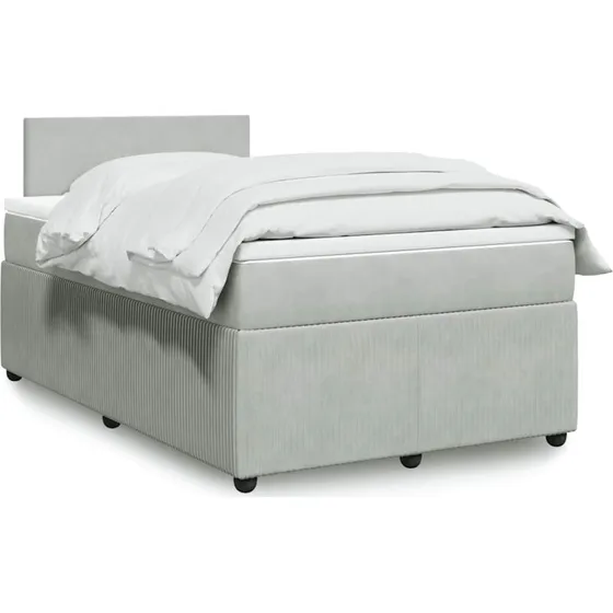 Kontinentalseng 120x190 cm velour lysegrå med madras