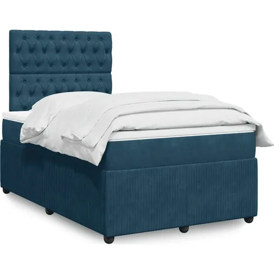 Kontinentalseng 120x190 cm i mørkeblå velour med madras