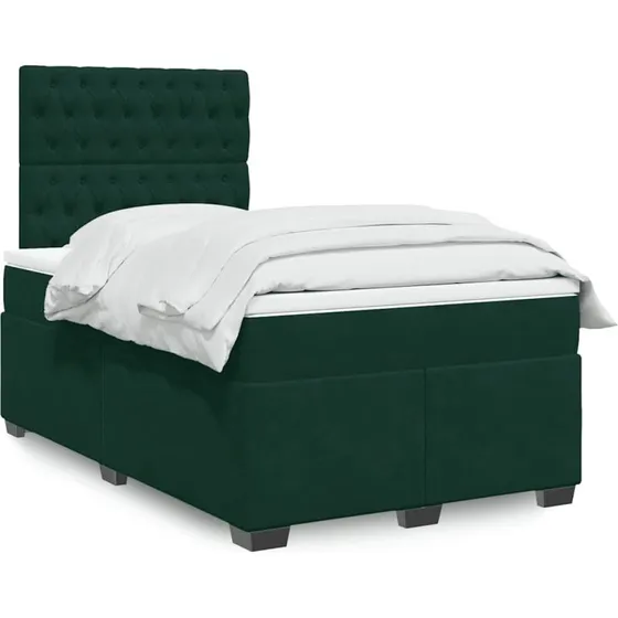 Kontinentalseng 120x190 cm velour mørkegrøn med pocketmadras