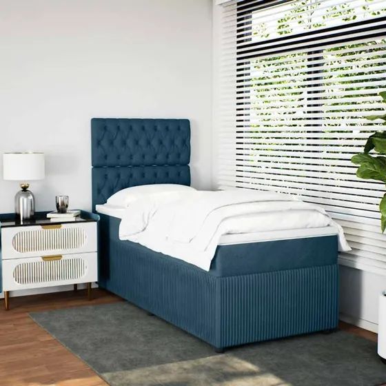 Kontinentalseng 80x200 cm med pocketmadras - Blå fløjl