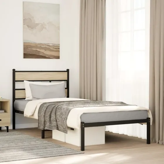 Sengeramme 90x190 cm i metal med sonoma-eg look