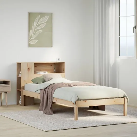 Seng med reol 90x200 cm i massivt fyrretræ