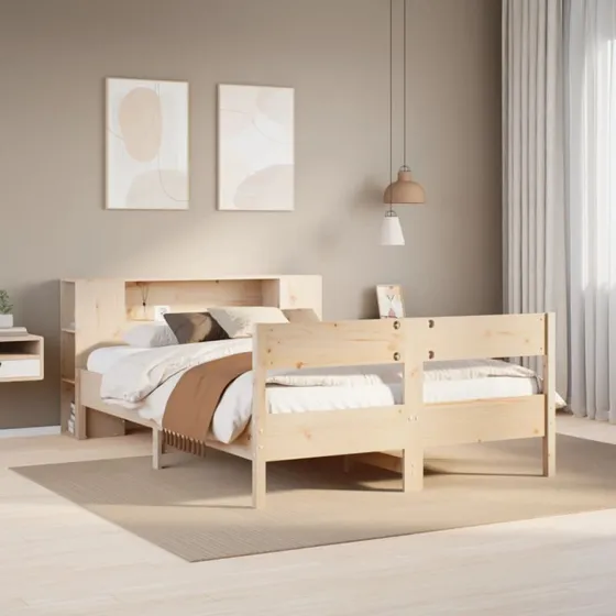 Seng med reol 120x190 cm i massivt fyrretræ
