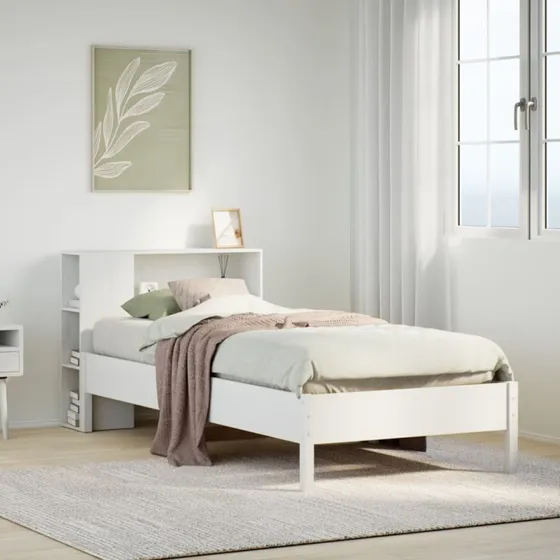 Seng med reol 90x200 cm i massivt fyrretræ, hvid