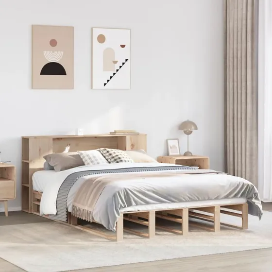 Seng med reol i massivt fyrretræ 140x190 cm (uden madras)