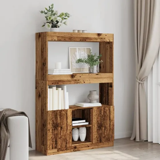 Reol 92x33x140 cm i konstrueret træ, antik finish