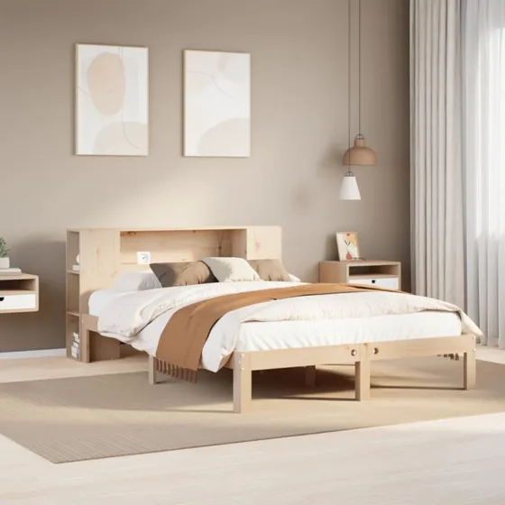 Seng med reol 140x200 cm i massivt fyrretræ (uden madras)