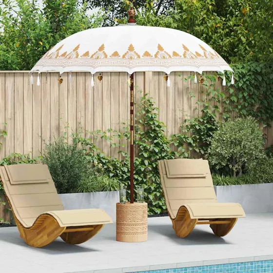 Balinesisk parasol creme 215 x 215 x 260 cm