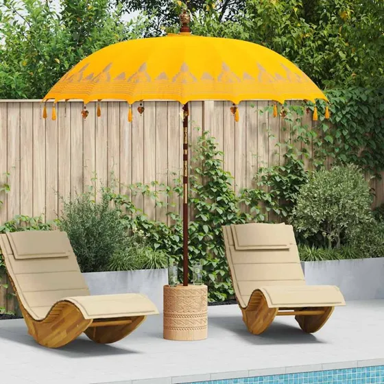 Balinesisk parasol gul 215 x 215 x 260 cm – bomuld & træ