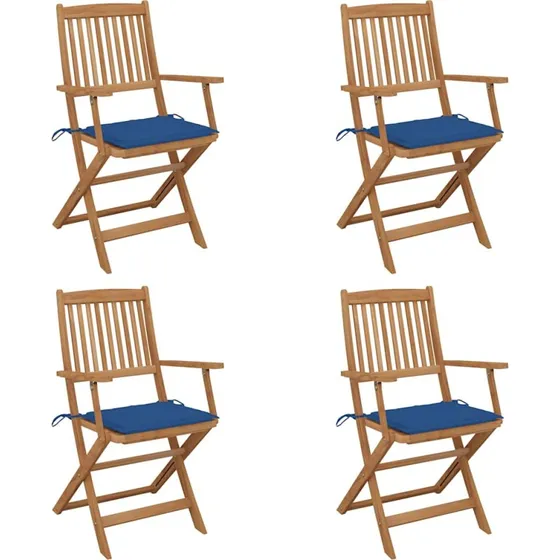 Foldbare havestole 4 stk. med hynder i akacietræ