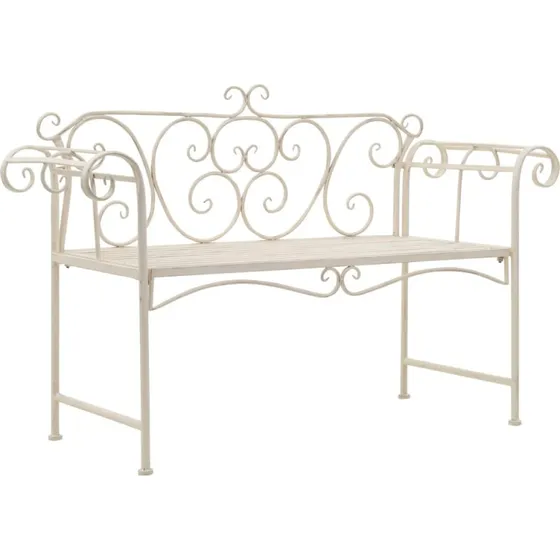 Havebænk i metal 132 cm - antik hvid, vintagestil