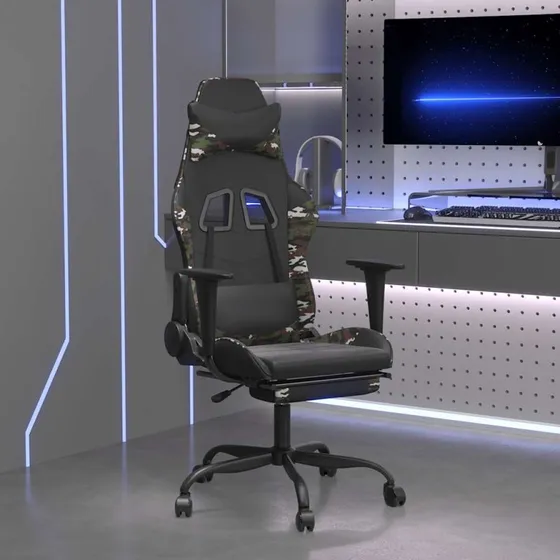 Gamingstol med massage og fodstøtte — sort camouflage