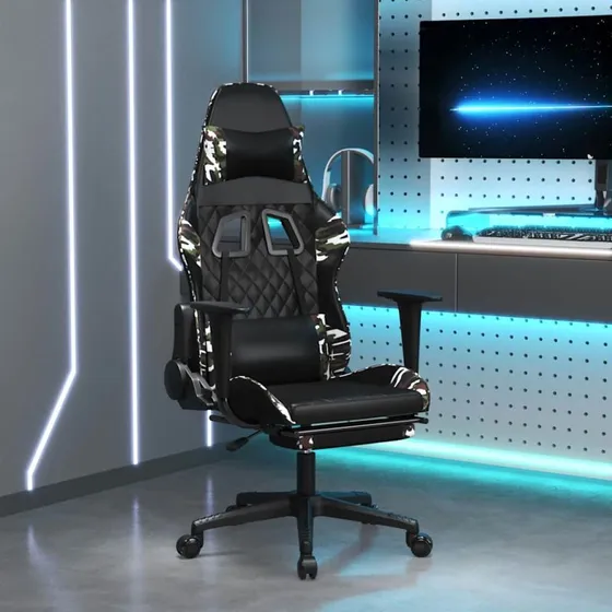 Gamingstol med massage og fodstøtte - sort camouflage