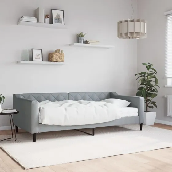 Daybed 90x190 cm med madras – lysegrå stof