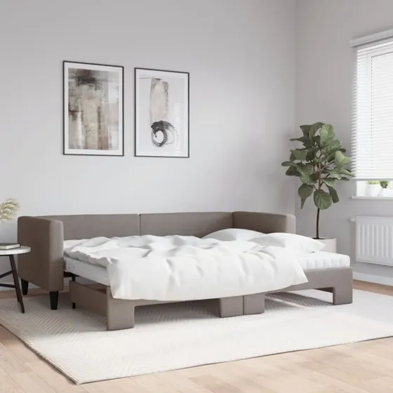 Daybed med udtræk og 2 madrasser 80x200 stof gråbrun