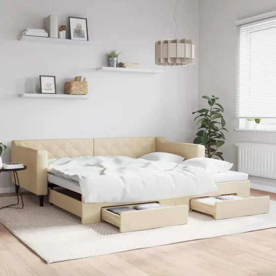 Daybed med udtræk & skuffer 100x200 cm – creme