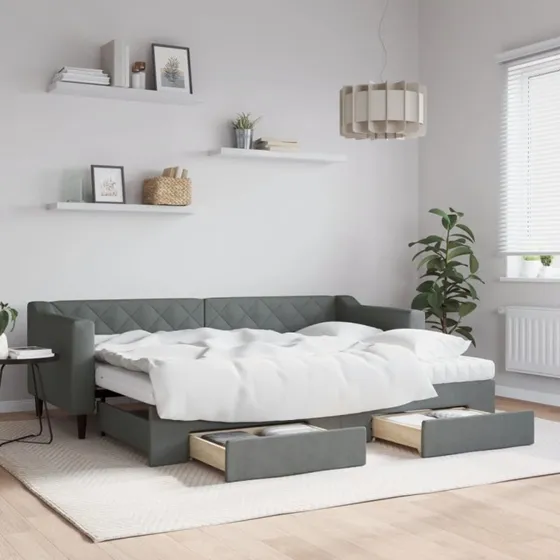 Daybed 2-i-1 med udtræk & skuffer 80x200 mørkegrå