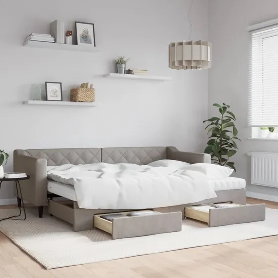 Daybed med udtræk og skuffer 80x200 cm - gråbrun stof