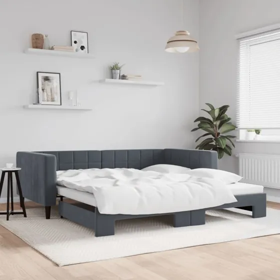 Daybed med udtræk 100x200 cm i mørkegrå velour